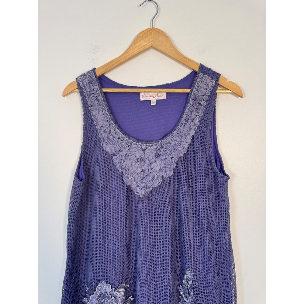 Fairycore Pretty Angel Women L Tunic Top Purple Mesh Floral Layered Handkerchief - Picture 4 of 7